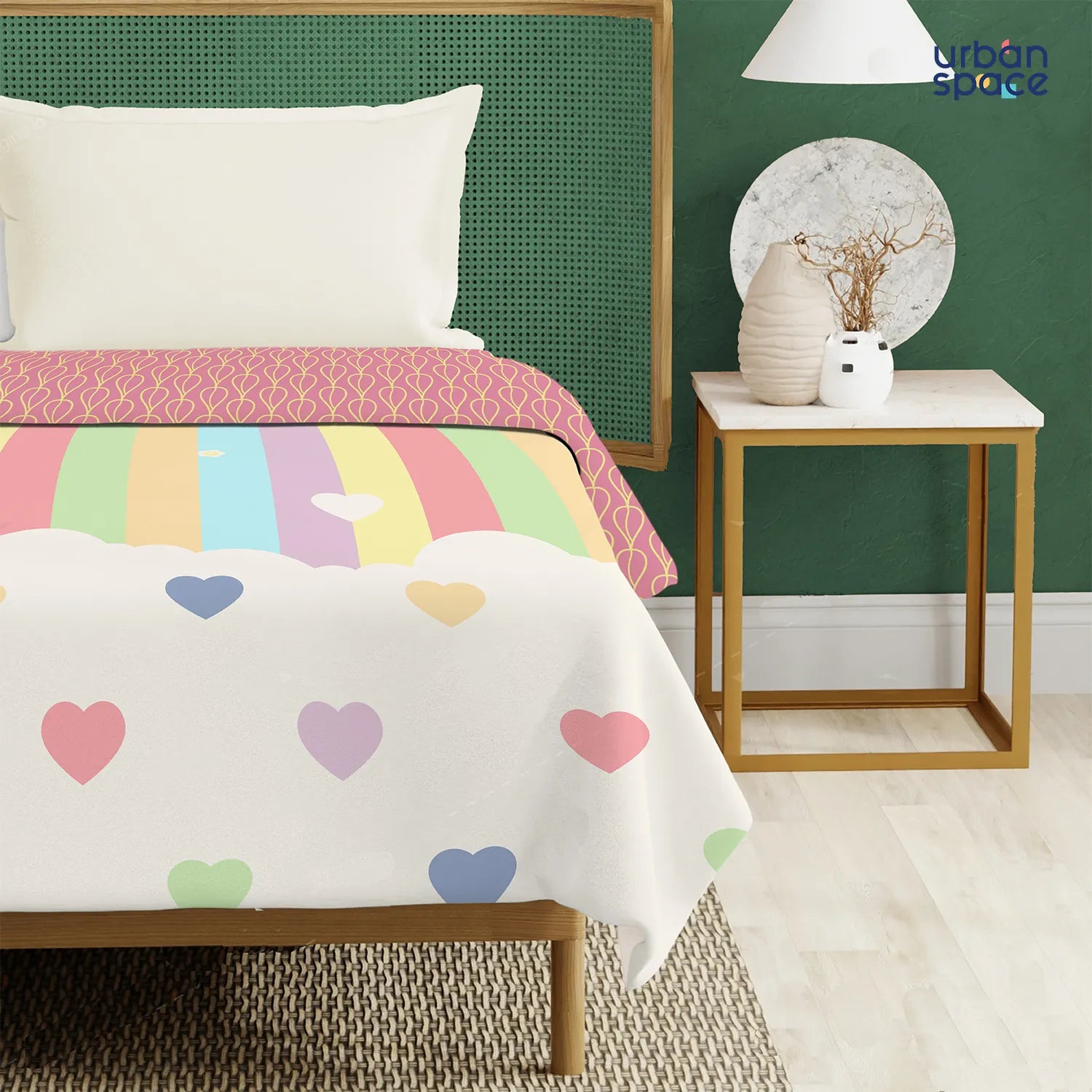 100% Malmal Cotton Blanket, Dohar, Quilt for AC and Light Winters - Rainbow Hearts