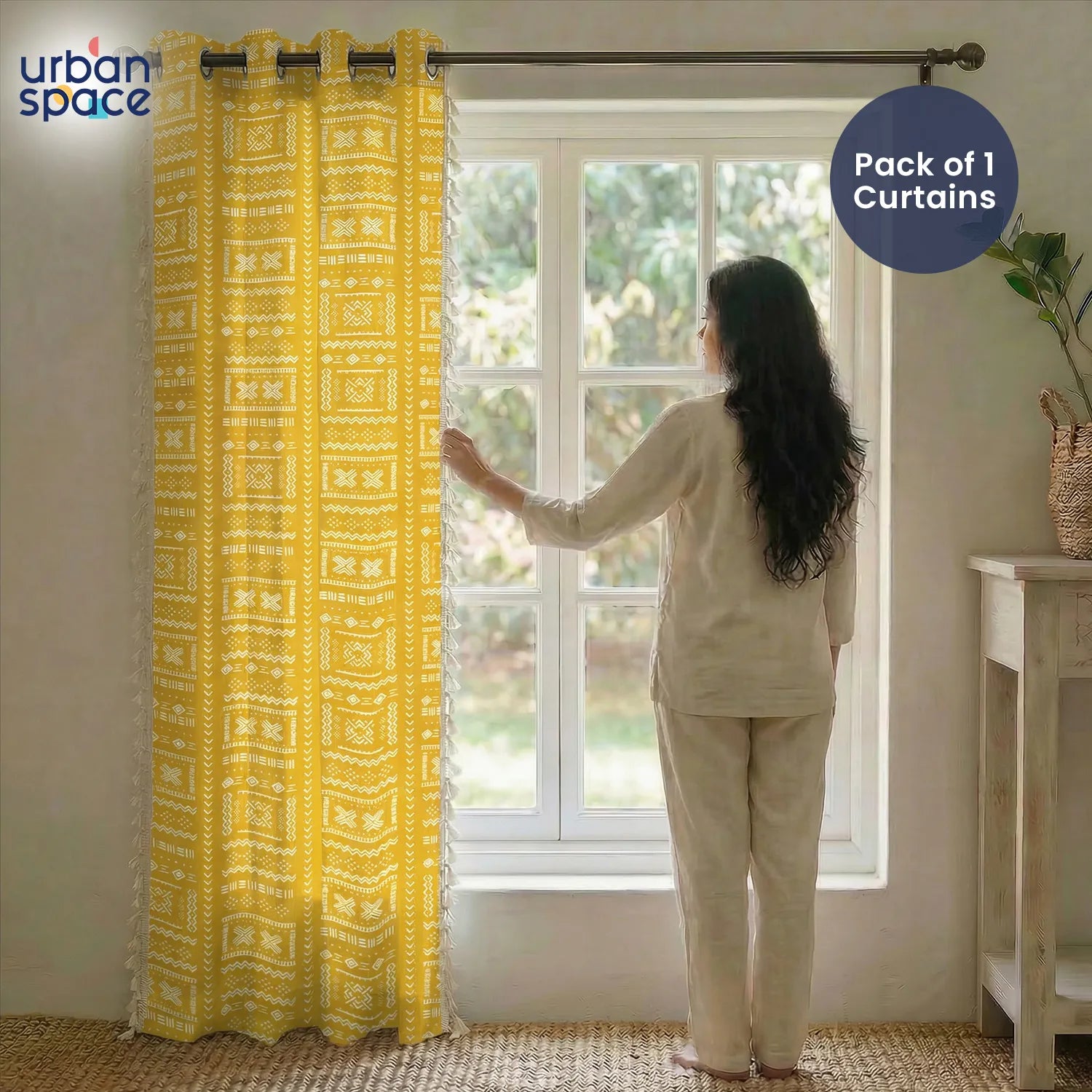 Premium 100% Cotton Curtain for Window & Curtains for Door - Pack of 1 Curtain, Zahara Mustard Yellow