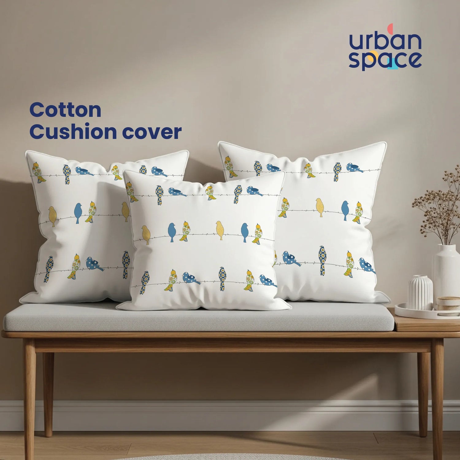 Cotton Cushion Covers, Throw pillow for couch- Humming Bird Blue