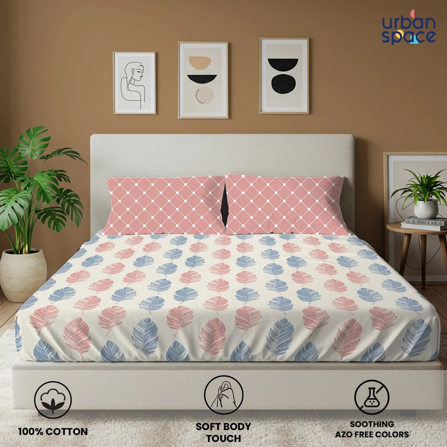 Divine Collection - Cotton Bedsheet With 2 Pillow Covers, Dew Peach
