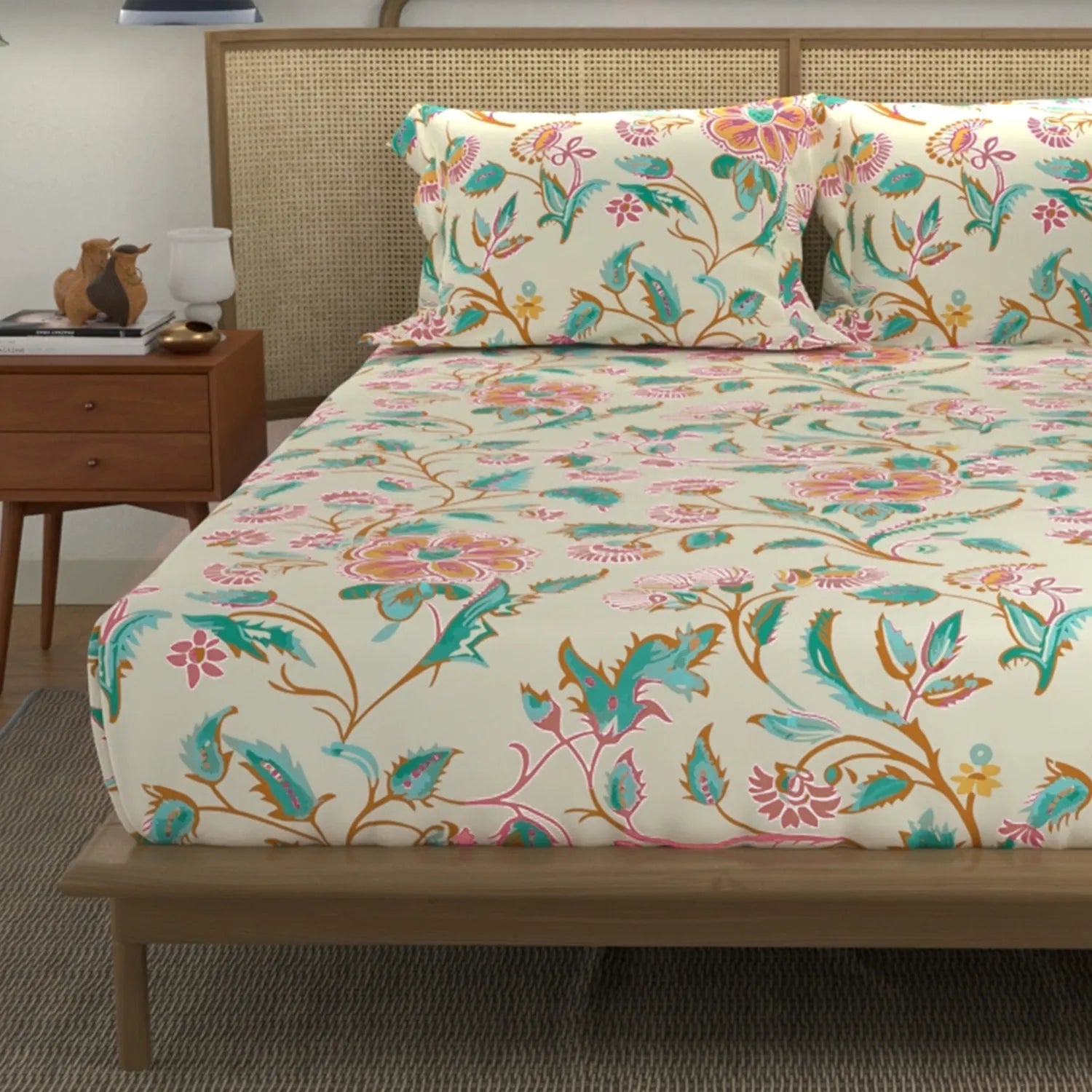 Divine Collection - Cotton Bedsheet With 2 Pillow Covers, Monsoon Buttercream