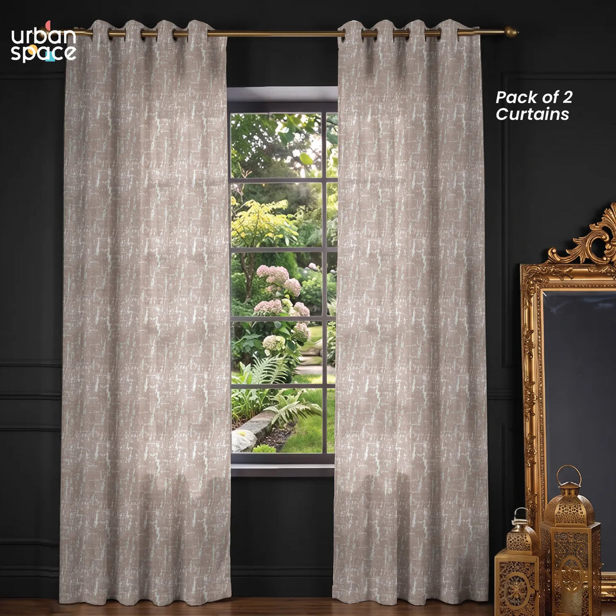 Premium Jacquard Curtains, 60% Light Blocking Door Curtains, Pack Of 2 - Dusk Soft Brown