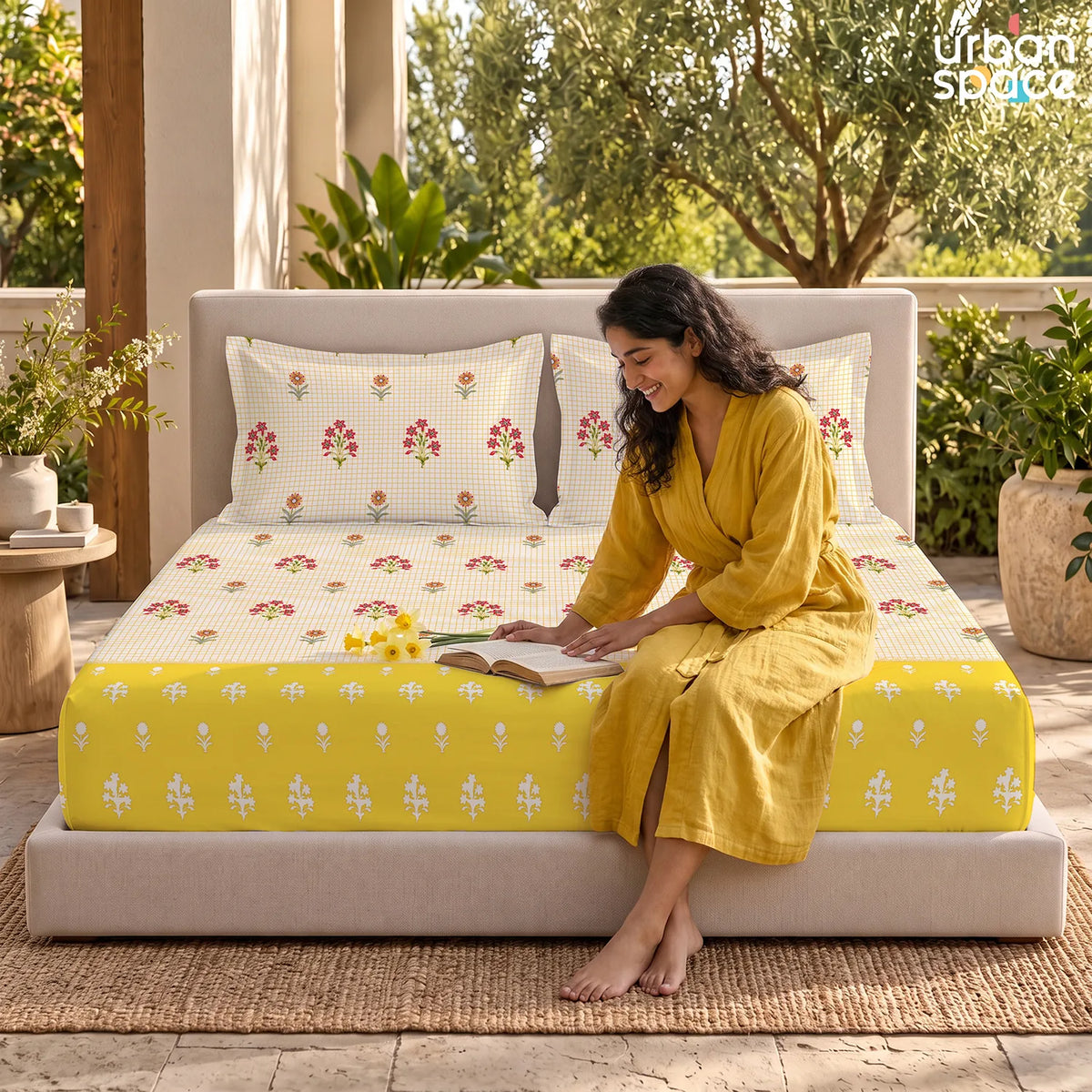 Divine Collection - Cotton Bedsheet With 2 Pillow Covers, Magnolia Yellow