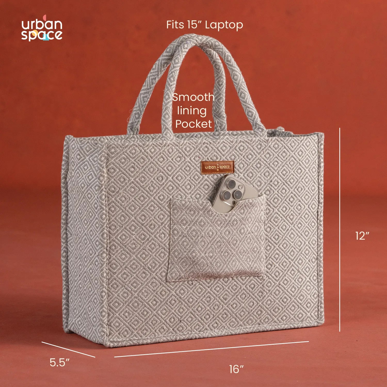Sustainable Office and Casual Travel Bag for her in Gift Box, Grey Diamonds