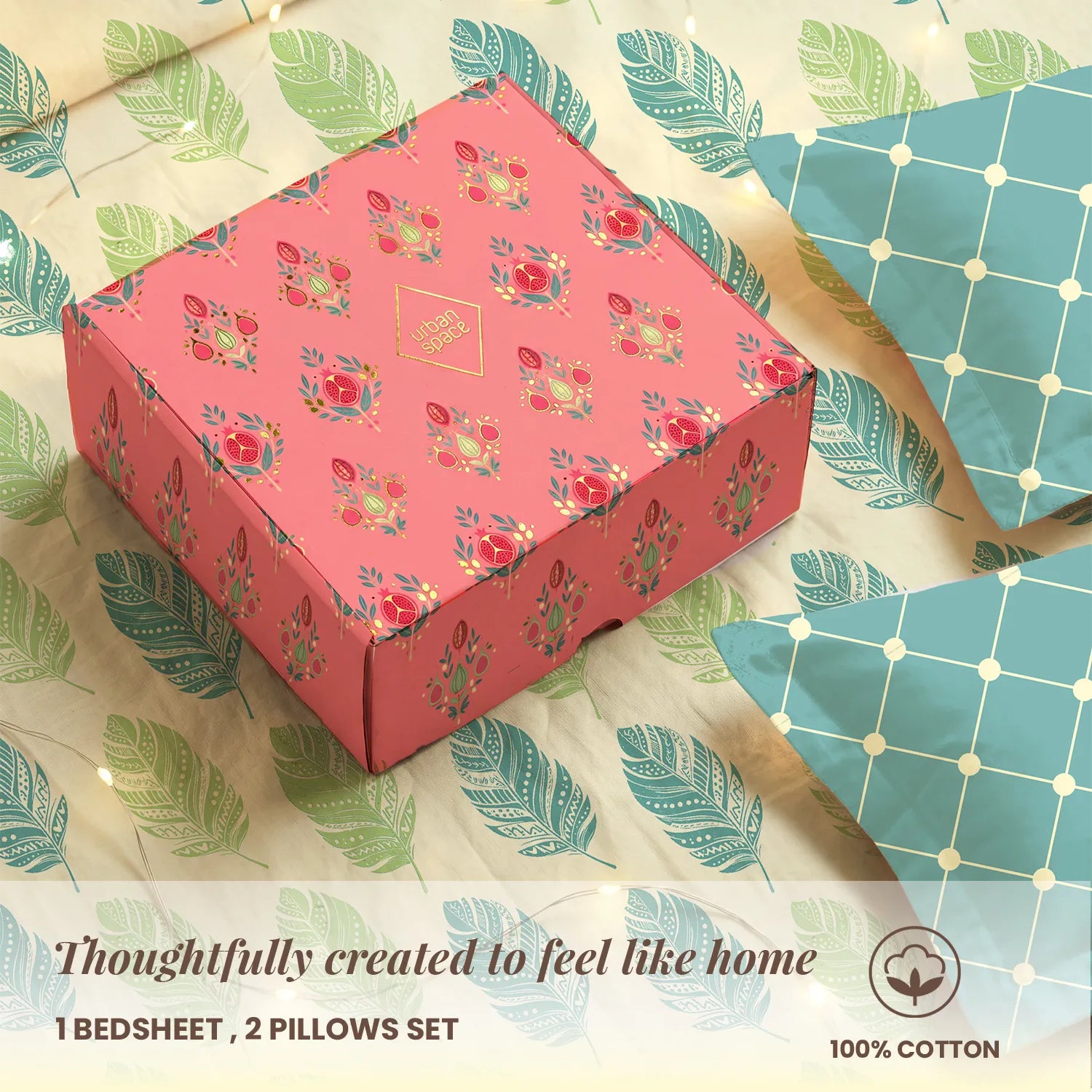 144 TC 100% Cotton Bedsheet Set in Gift Box - Dew Teal