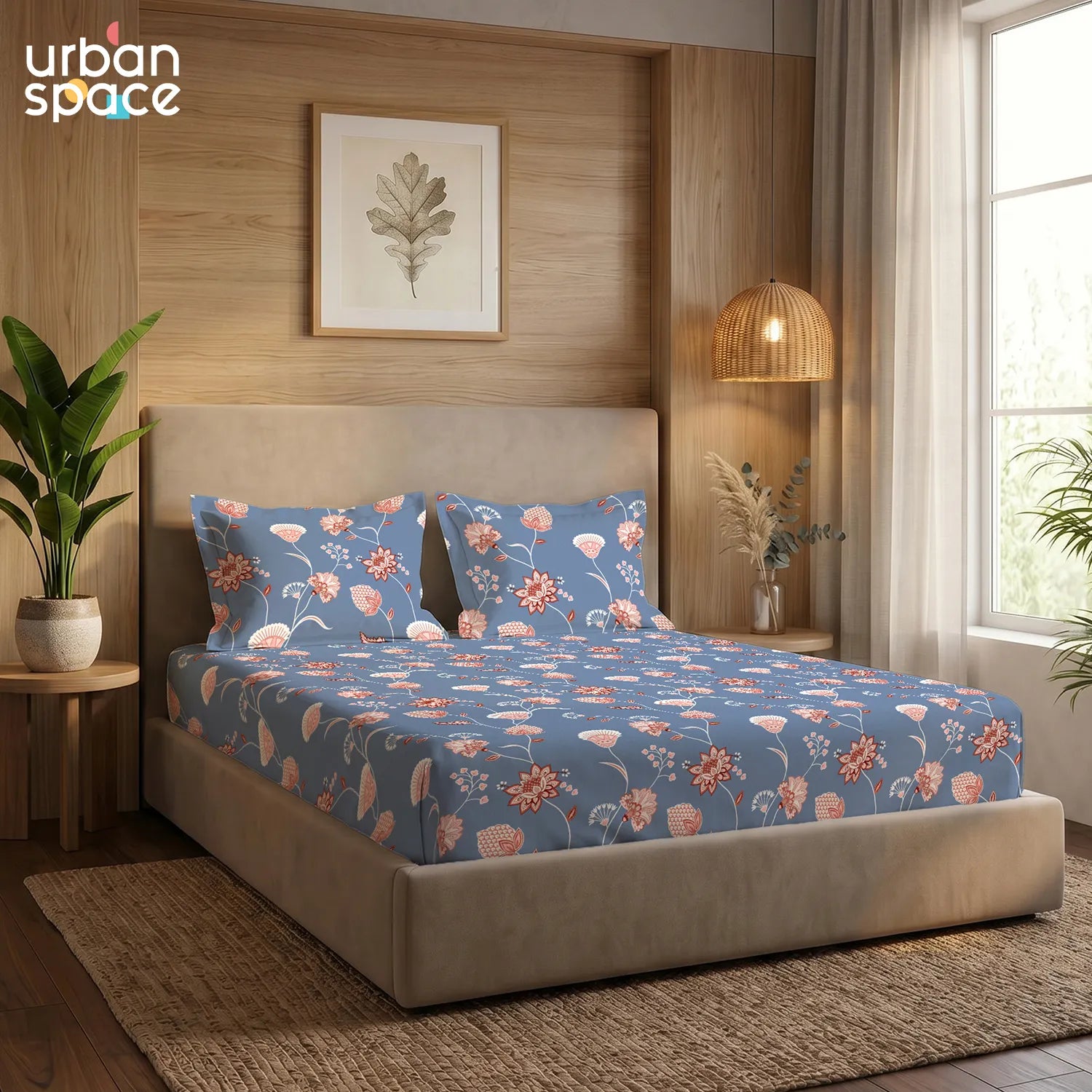 200 TC Glaced Cotton Microfiber Bedsheet with Pillow Covers - Orient Flowers
