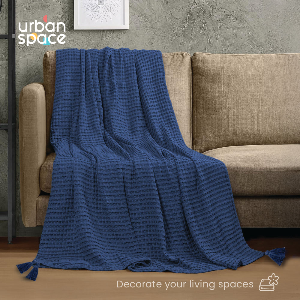Lifestyle Throw for Couch and Travel, 100% Cotton, in Gift Box - Navy Blue