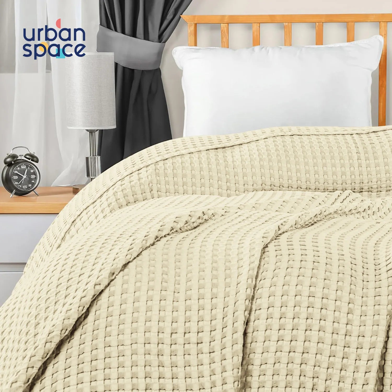 All-Season Cotton Waffle Blanket in Gift Box, Beige