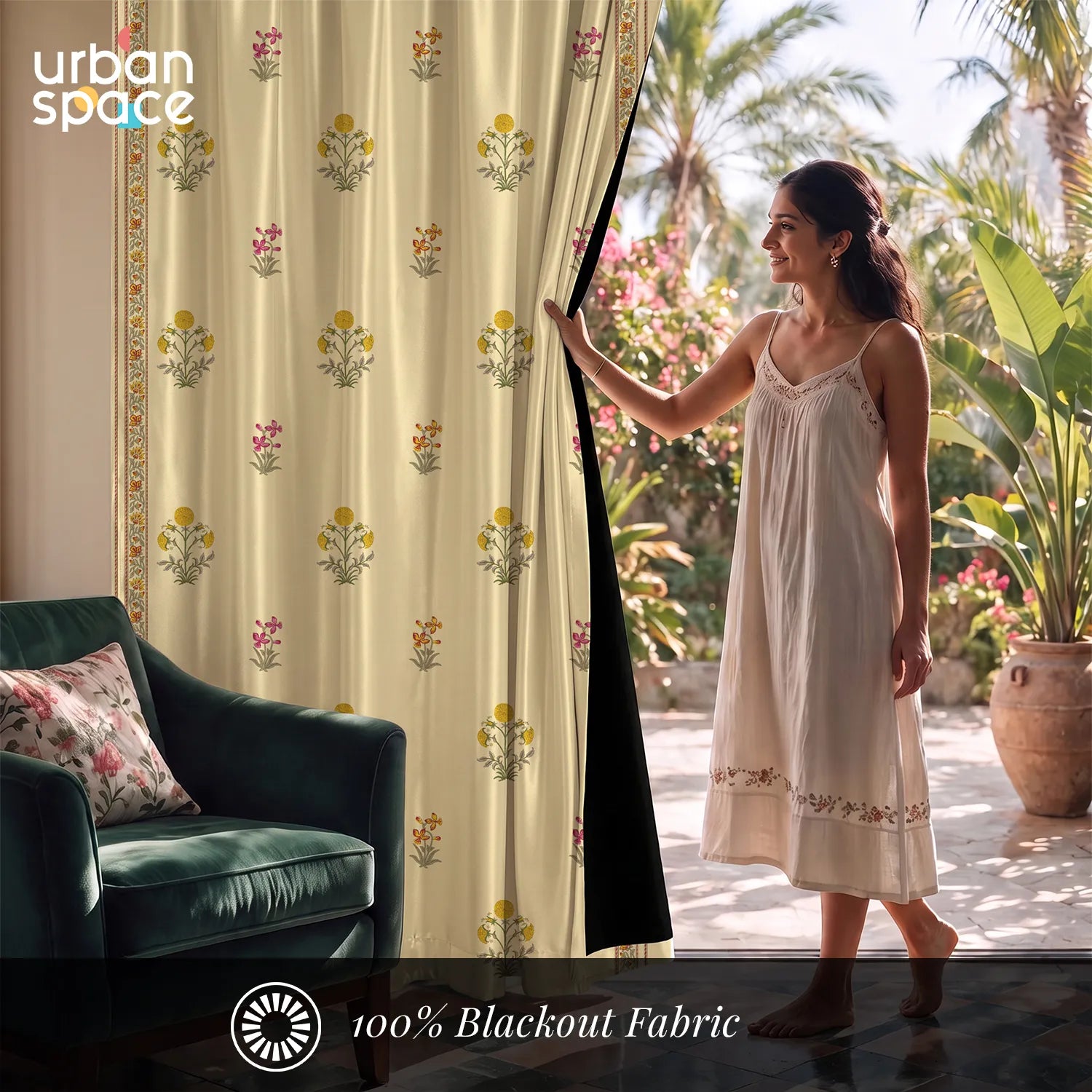 Digital Printed 100% Blackout Curtains, Pack of 2 Curtains - Ira