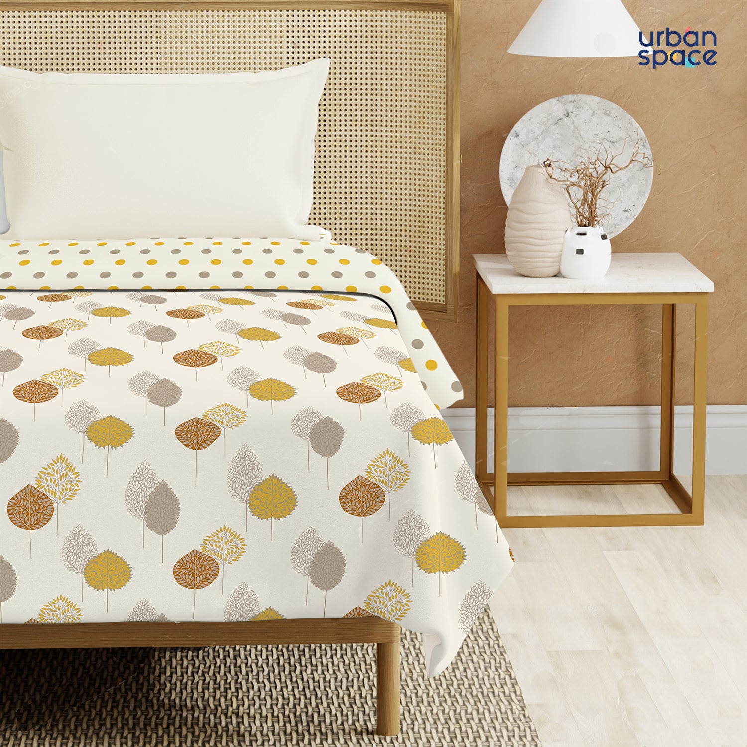 100% Malmal Cotton Blanket, Dohar, Quilt for AC and Light Winters - Drops Mustard