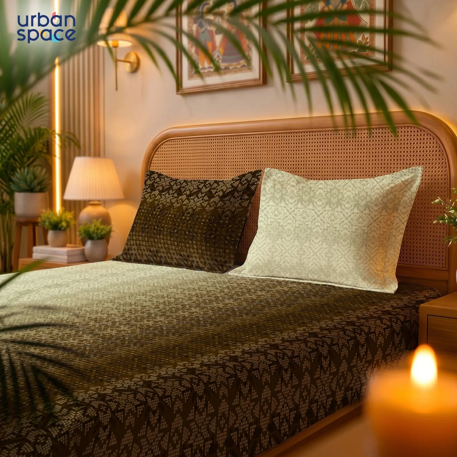 Serene 200 TC 100% Cotton Bedsheet with Pillow Covers - Sun & Sand Brown