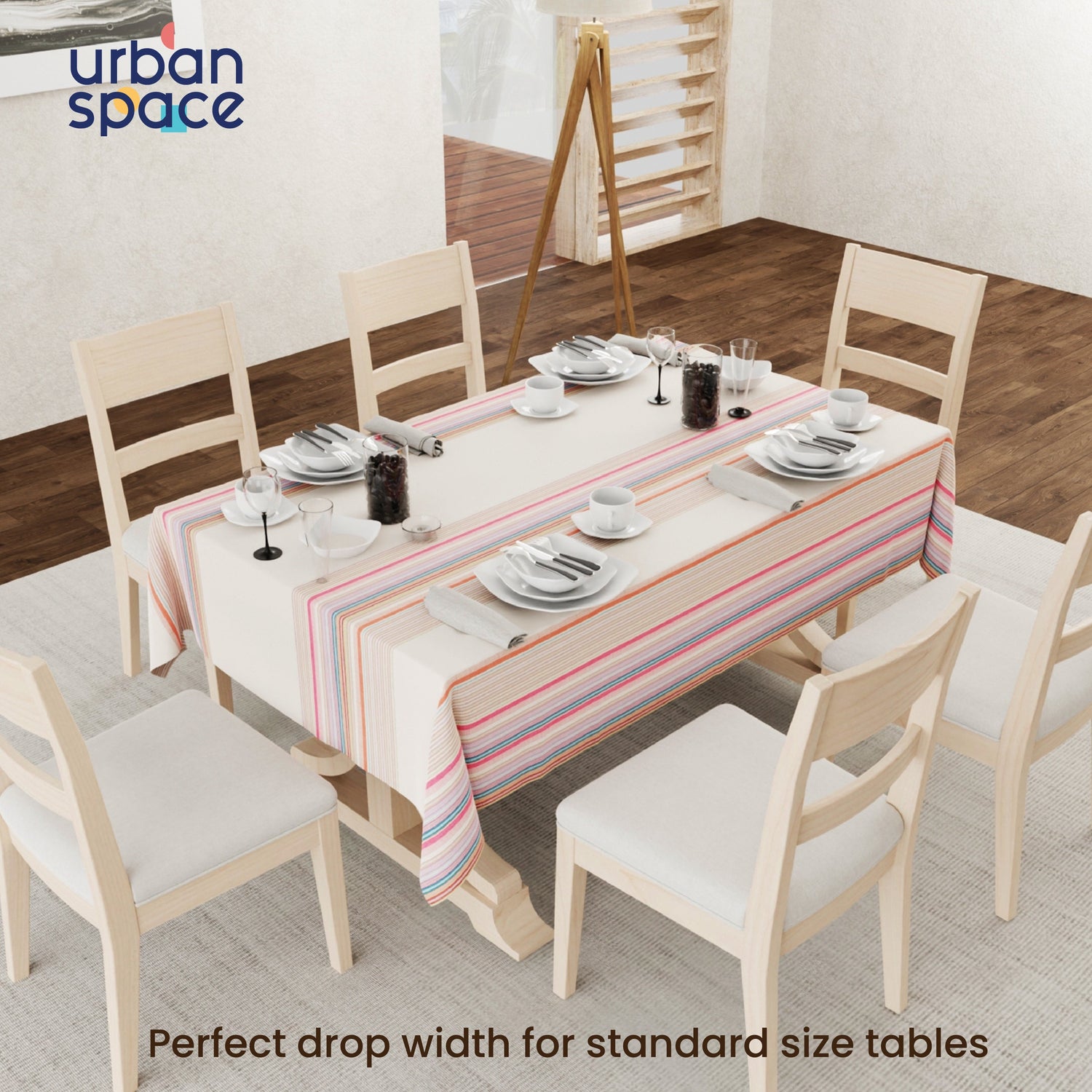 Digital Printed Table Cover - Water Resistant, Full Size Table Cloth - Coral Streak Cream