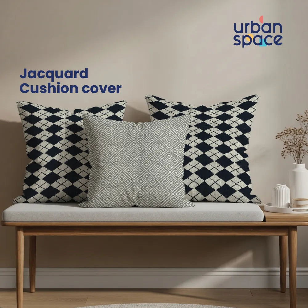 Cotton Cushion Covers, Throw Pillow for Couch - Black & Grey Diamond