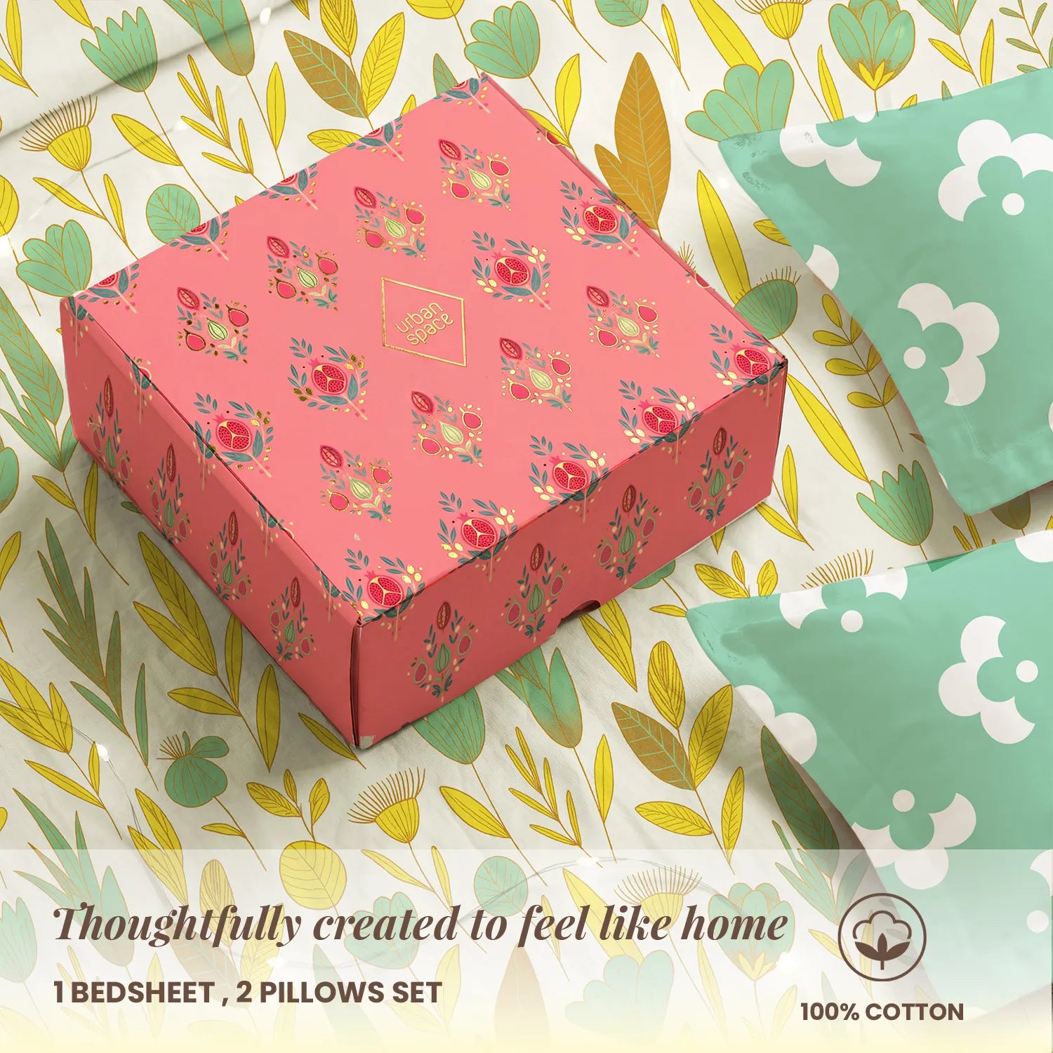 144 TC 100% Cotton Bedsheet Set in Gift Box - Mist Green