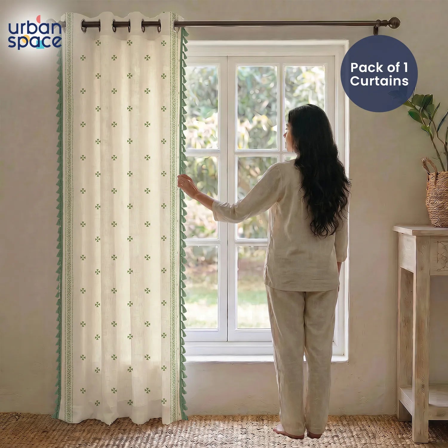 Premium 100% Cotton Curtain for Window & Curtains for Door - Pack of 1 Curtain, Aaqar Sage Green