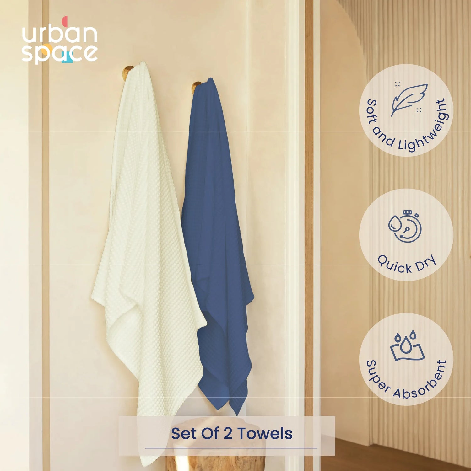 2 Bath towel in Gift Box, Navy Blue & Beige
