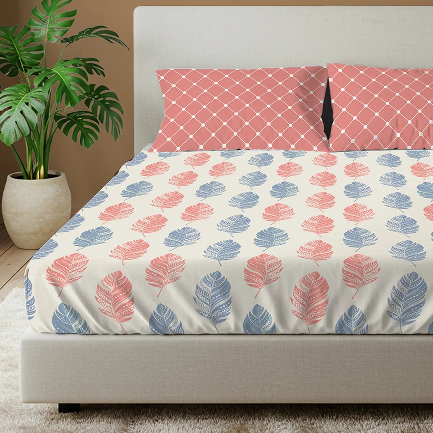 Divine Collection - Cotton Bedsheet With 2 Pillow Covers, Dew Peach