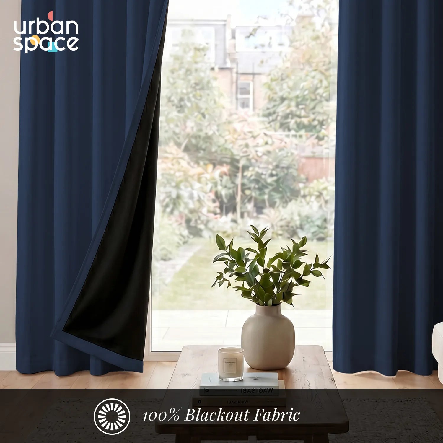 100% Blackout Curtains for Door and Window with Track Channel, Pack of 2 - Moroccan Blue