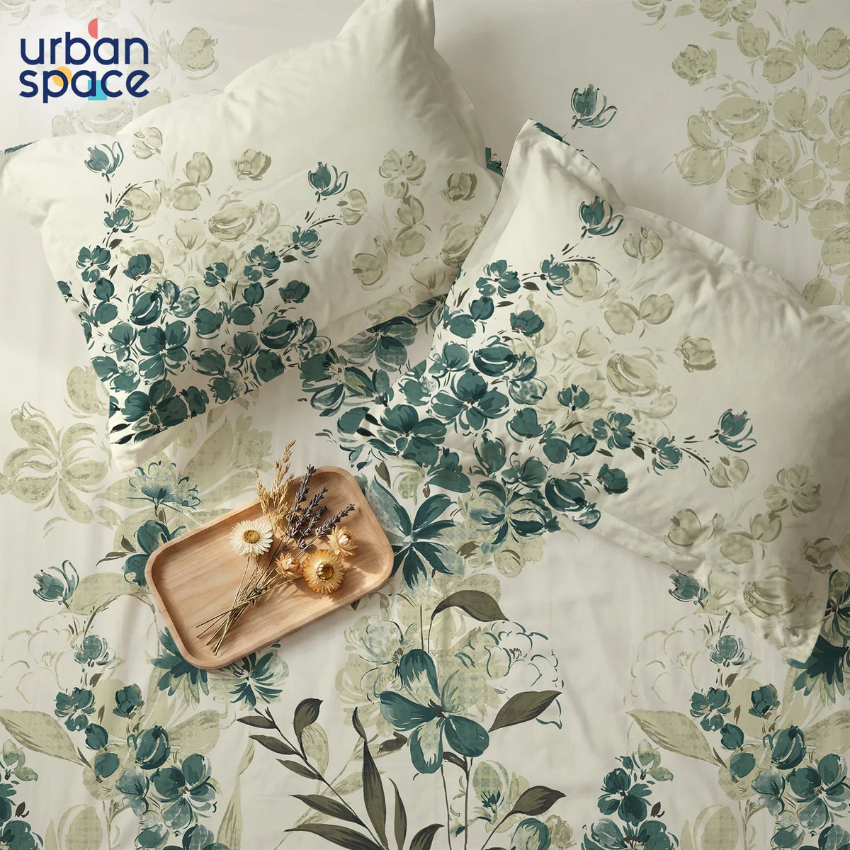Serene 200 TC 100% Cotton Printed Bedsheet with Pillow Covers - Majestic Green