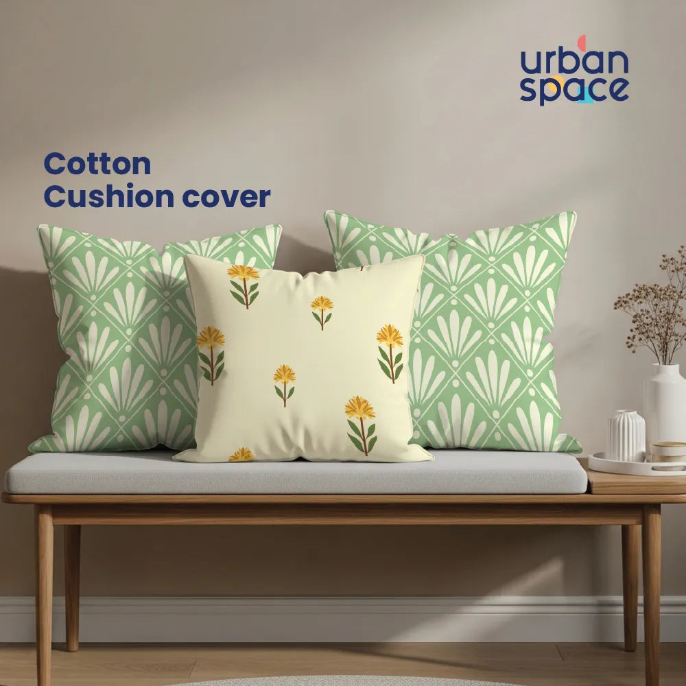Cotton Cushion Covers, Throw Pillow for Couch - Amaya Sage Green & Aster Yellow