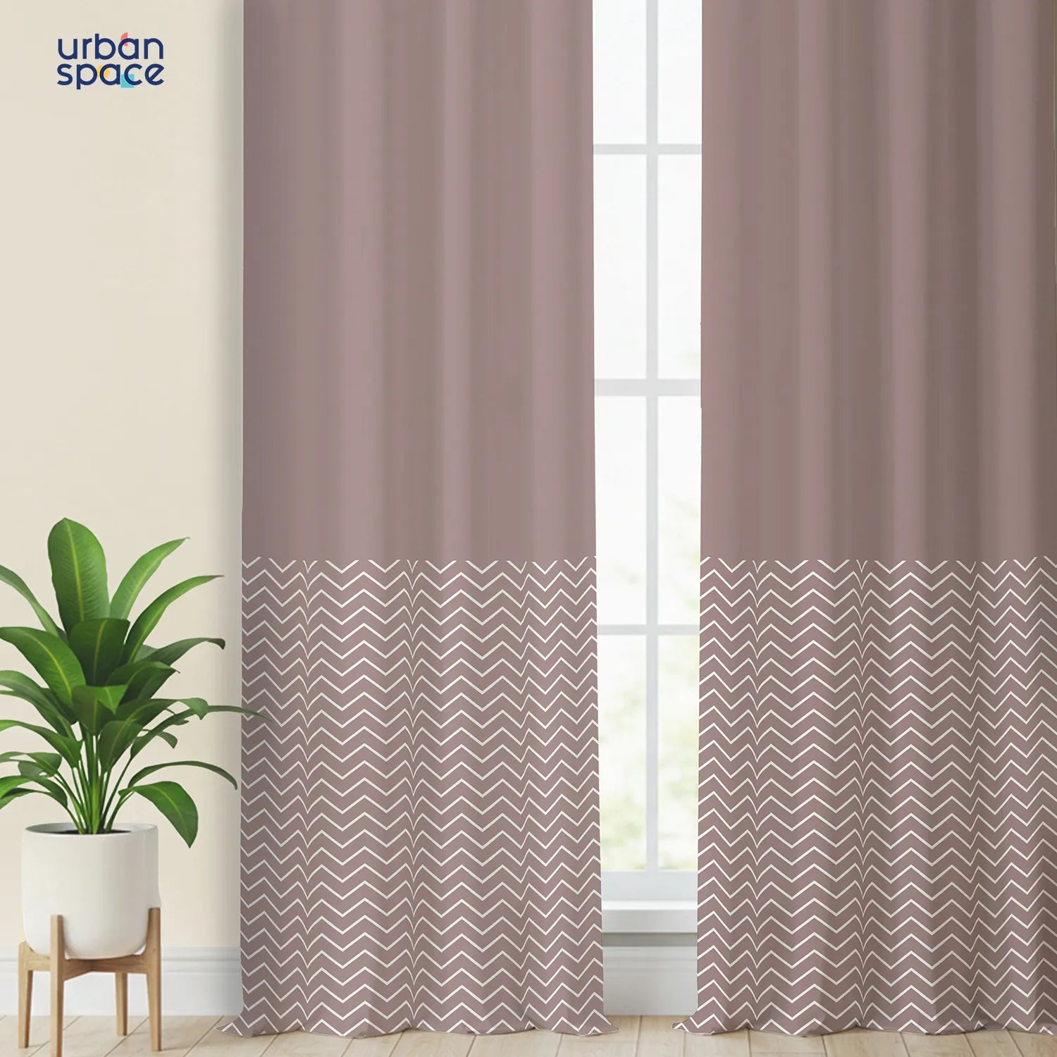 100% Cotton Panel Curtains for Living Room, Bedroom Curtains, Pack of 2 Curtains - Chevron Block Soft Mauve