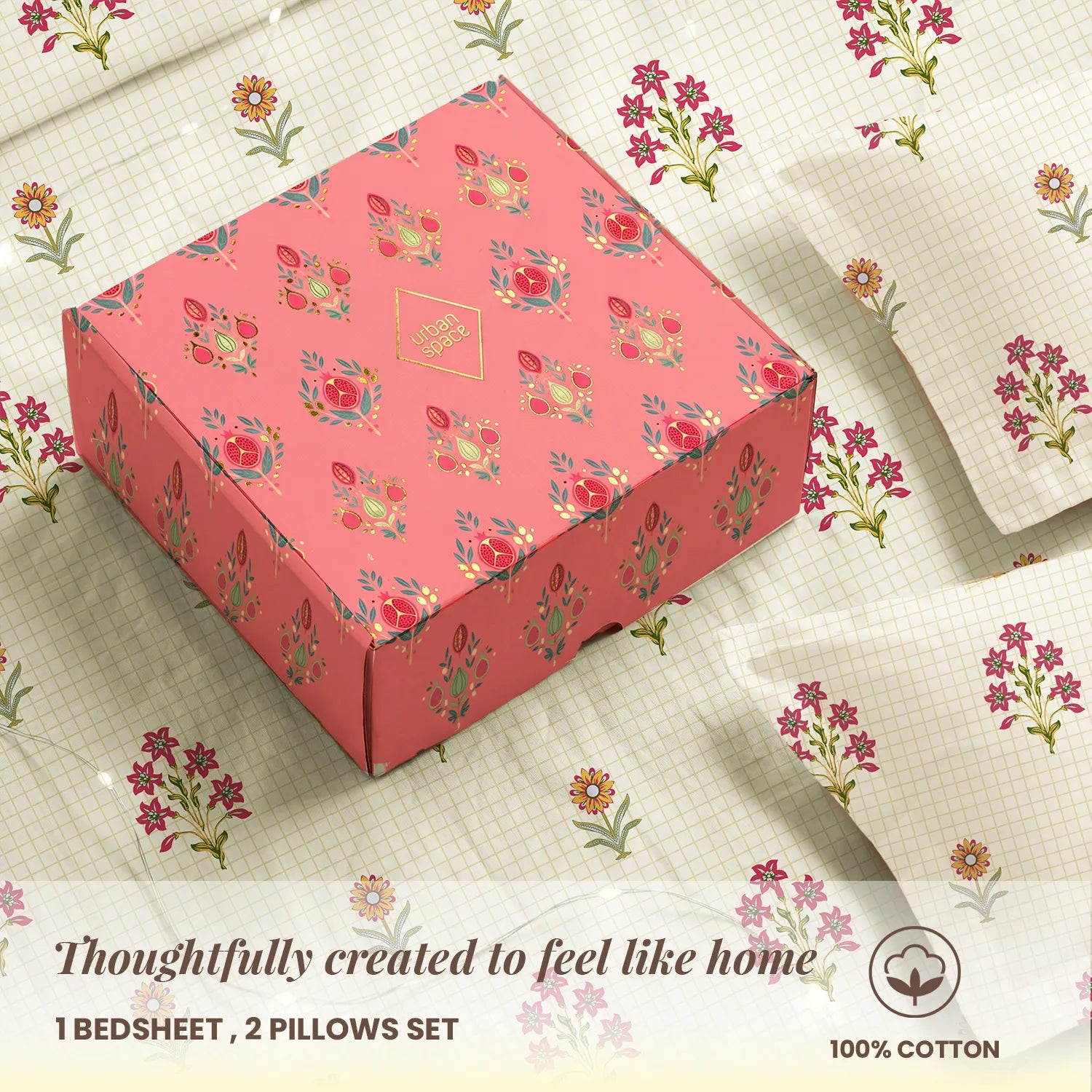 144 TC 100% Cotton Bedsheet Set in Gift Box - Magnolia Yellow
