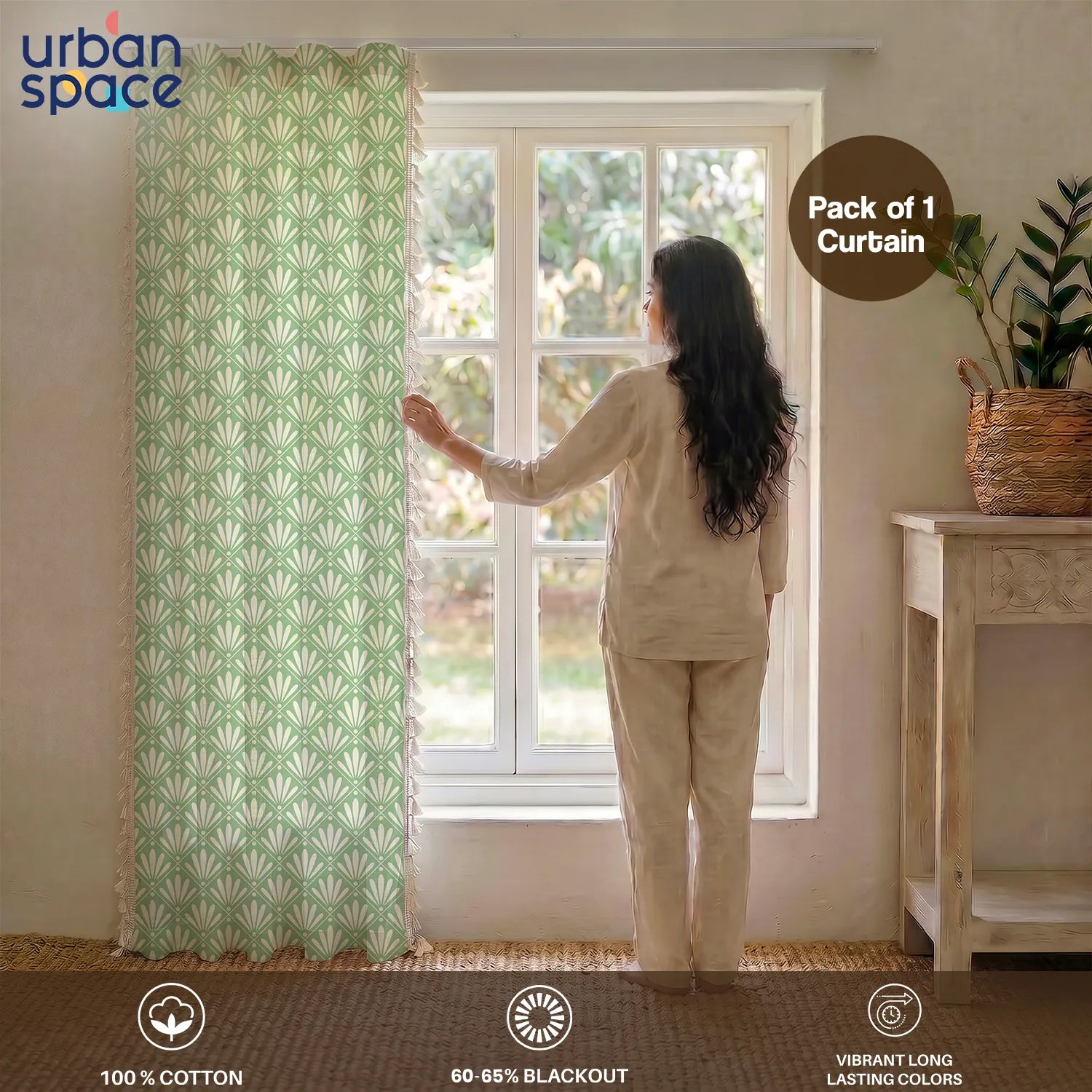 Premium 100% Cotton Curtain with Track Channel for Window & Curtains for Door - Pack of 1 Curtain, Amaya Sage Green
