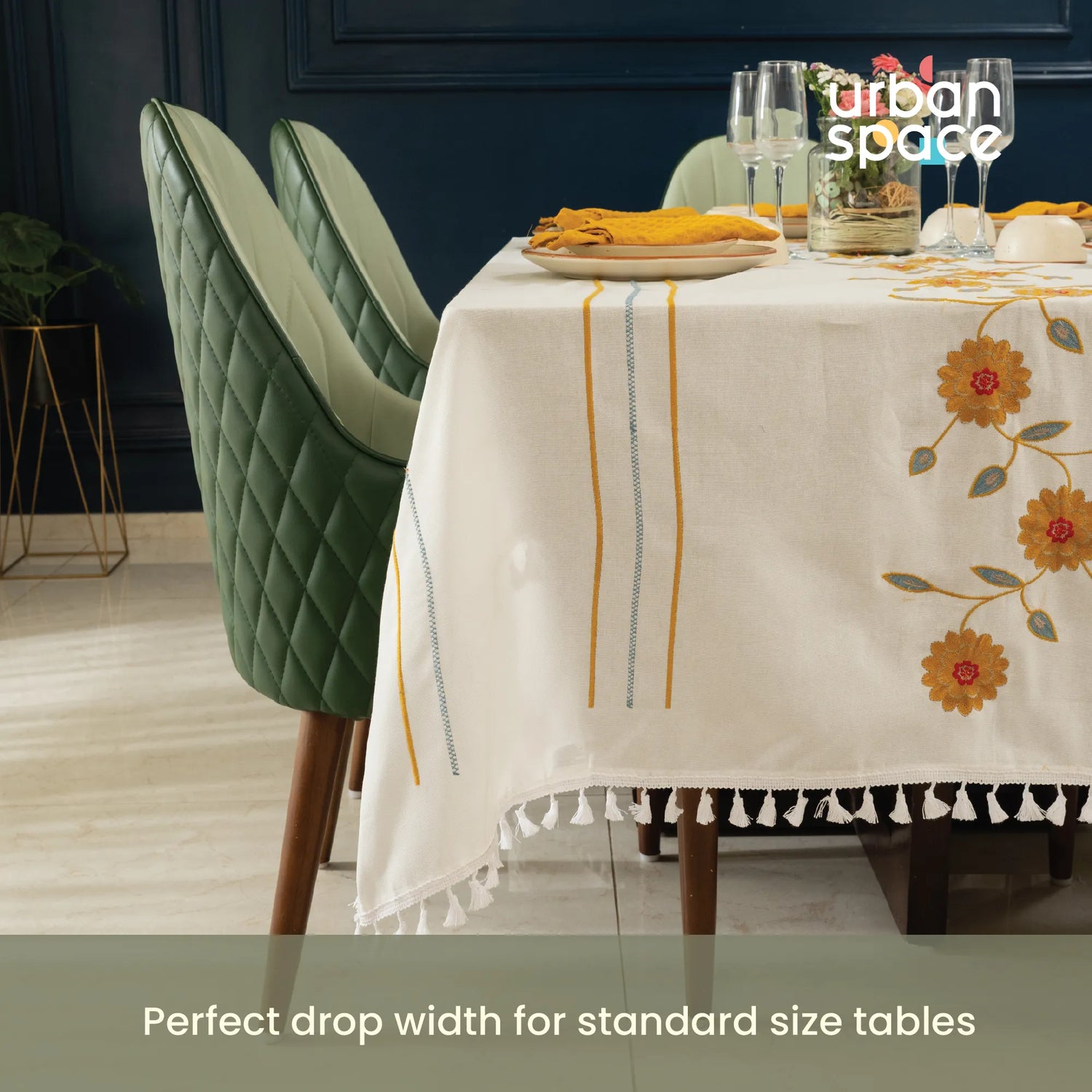 Embroidered Cotton Dining Table, 4 & 6 Seater Table Covers - Bloom Lines