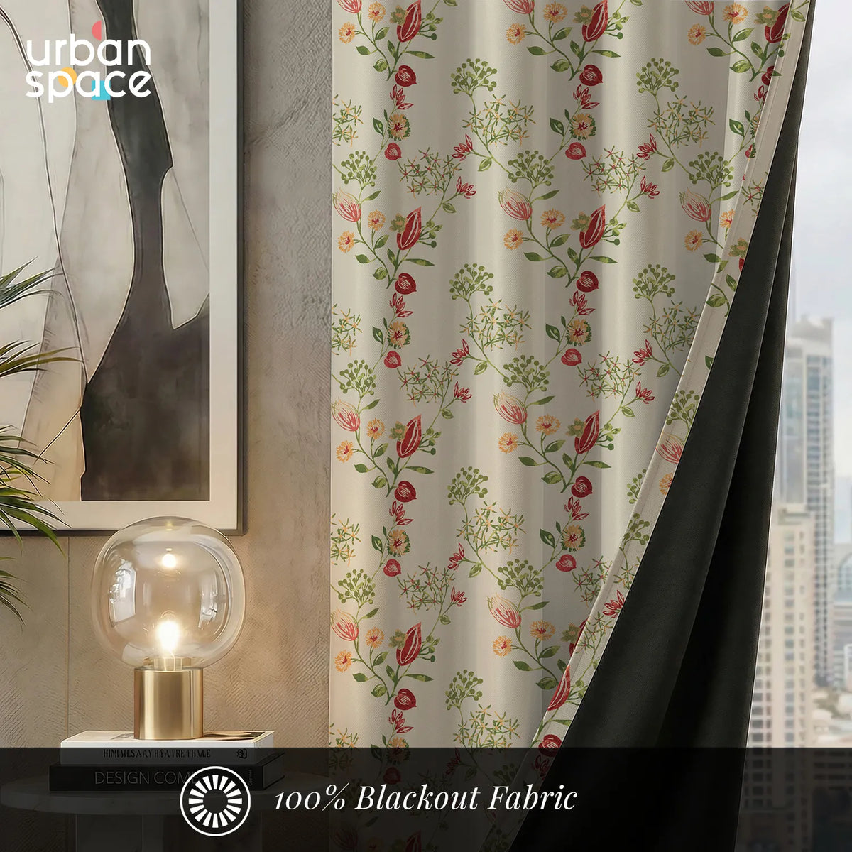100% Blackout Curtains, Digital Printed Curtains, Pack of 2 Curtains - Gulmohar