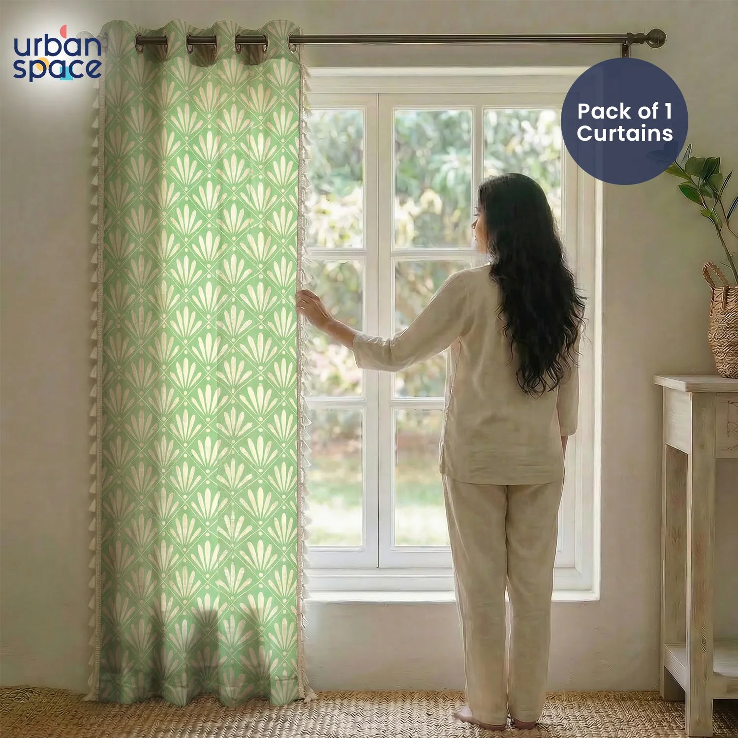 Premium 100% Cotton Curtain for Window & Curtains for Door - Pack of 1 Curtain, Amaya Sage Green