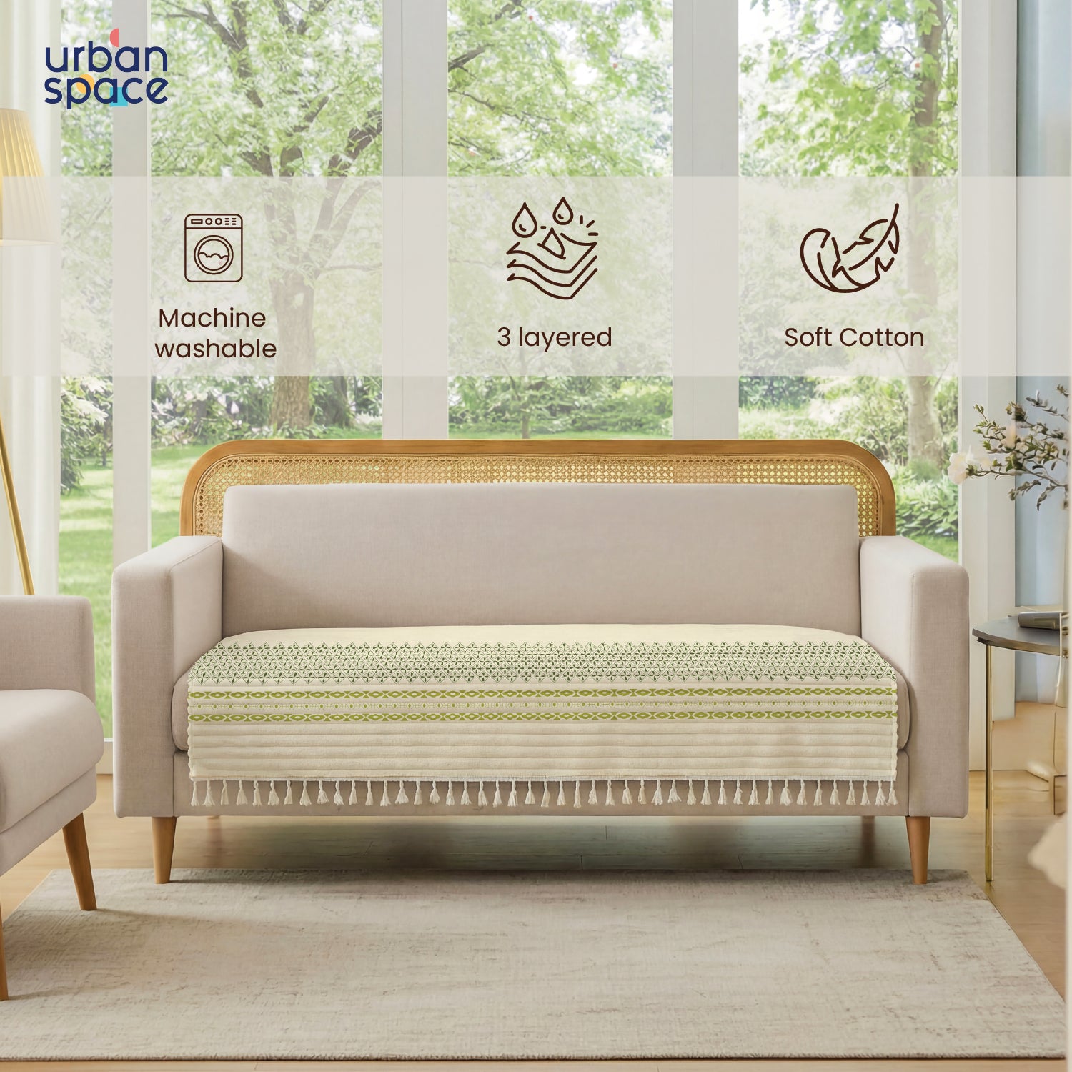 Anti Skid Quilted Cotton Sofa Mats, Global Border Green