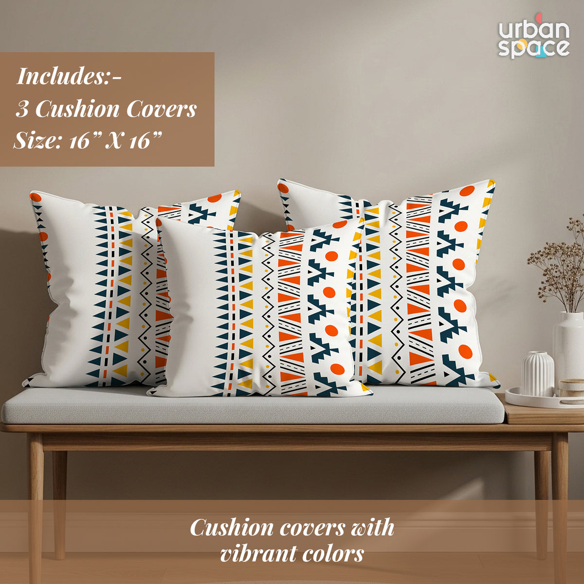 100% Cotton Table Cover with 3 Matching Cushion Covers – Ikat Orange | 4 & 6 Seater