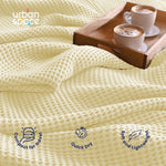 100% Cotton Waffle Throw Blanket, Soft Decorative Throw with Tassels - Beige