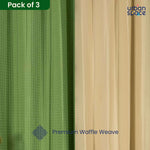 100% Cotton Waffle weave Curtains Combo, Set of 3 curtains, 60-65% Room Darkening Curtain - Sage Green & Beige