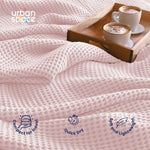 100% Cotton Waffle Throw Blanket, Soft Decorative Throw with Tassels - Blush Pink
