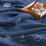 100% Cotton Waffle Throw Blanket, Soft Decorative Throw with Tassels - Navy Blue
