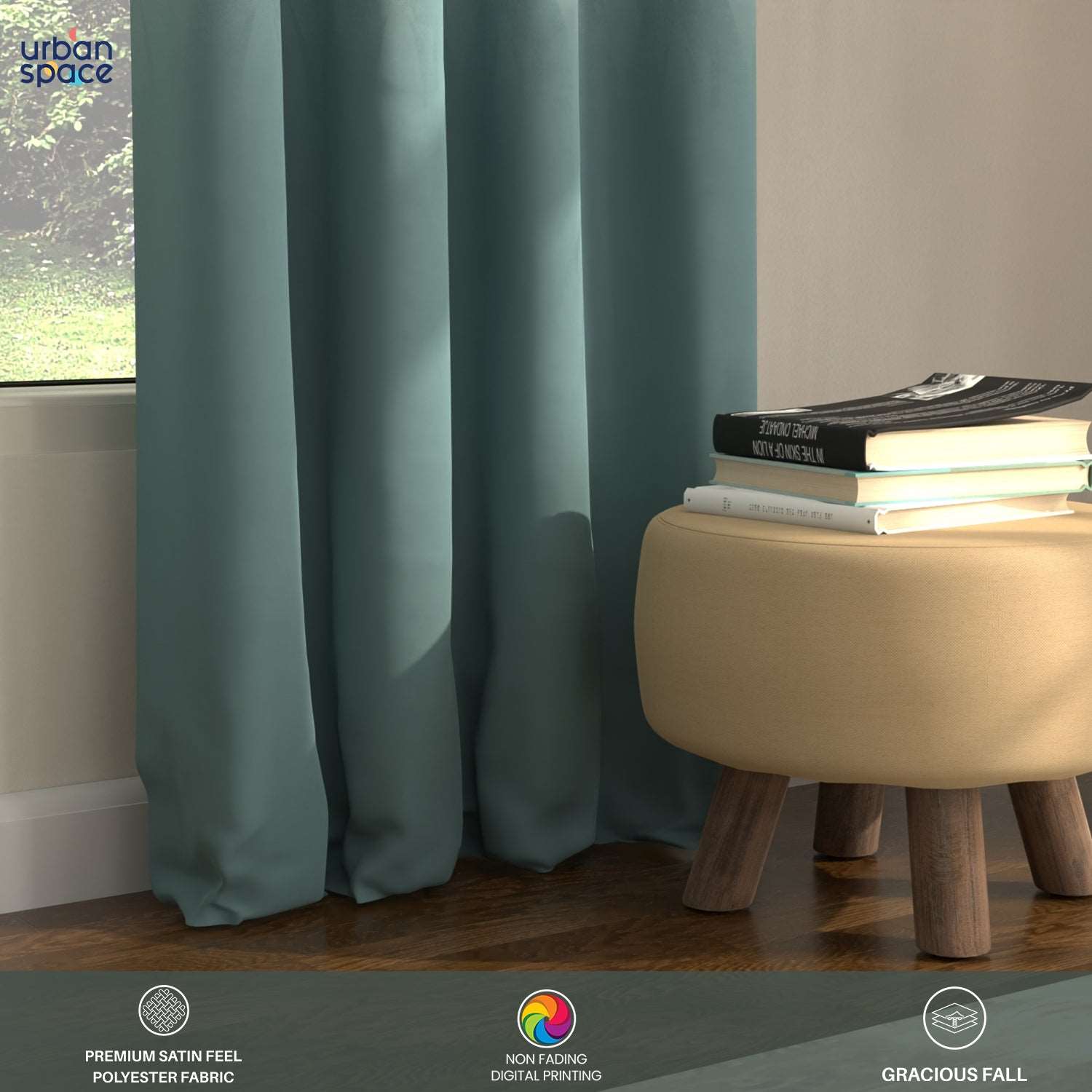 Blackout Curtains, Digital Printed Curtains, Pack of 2 Curtains - Sea Mist Turquoise