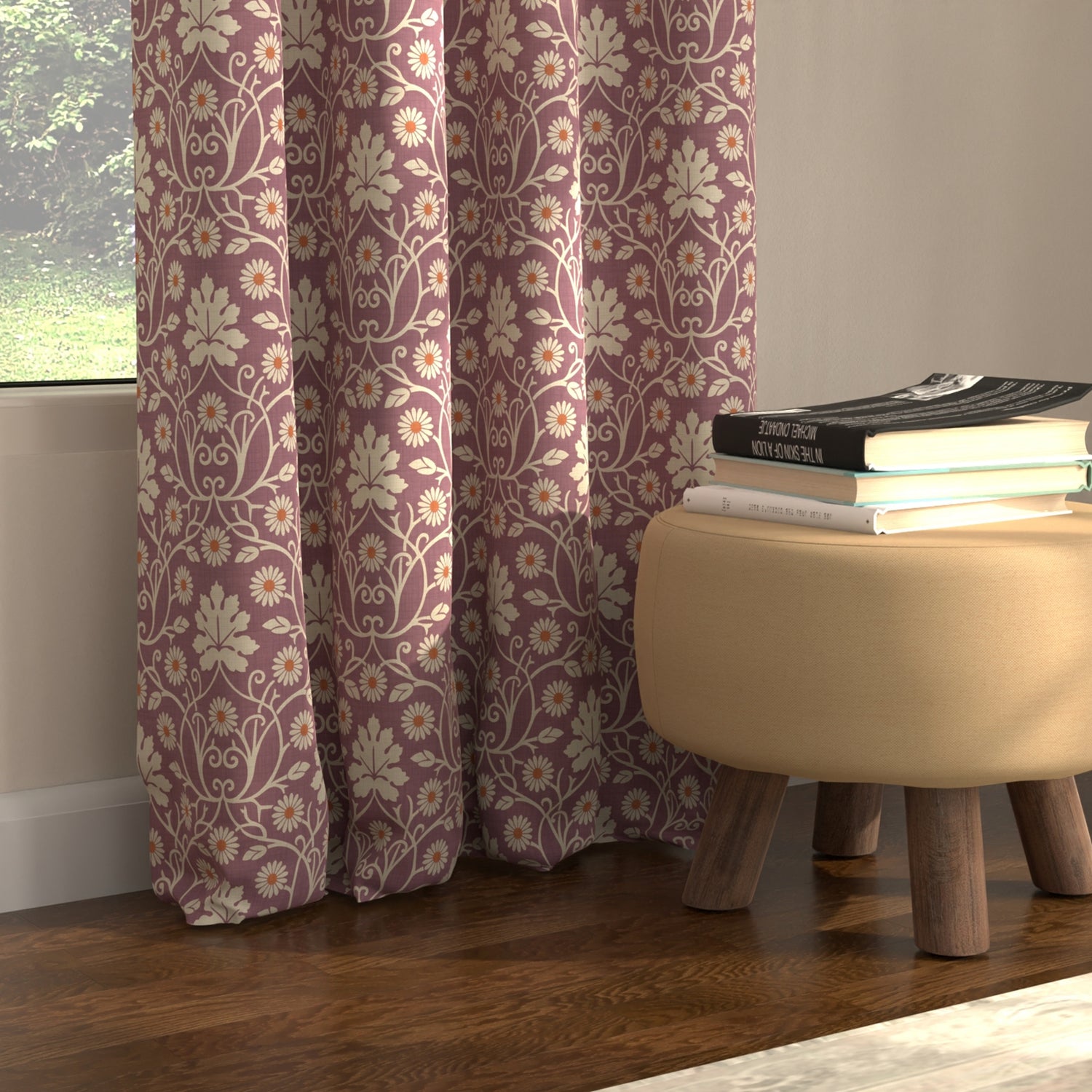 Blackout Curtains, Digital Printed Curtains, Pack of 2 Curtains - Mystic wine