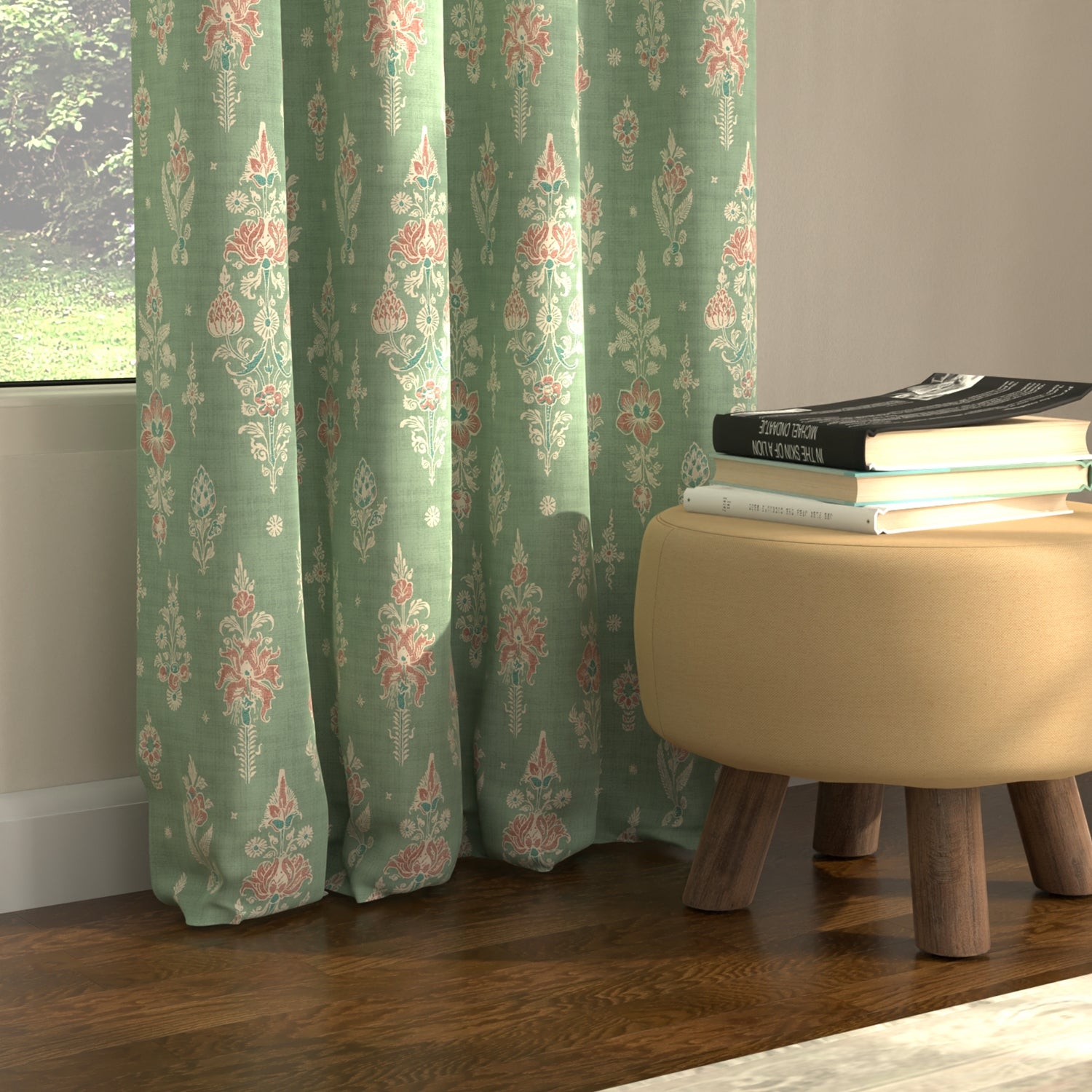 Blackout Curtains, Digital Printed Curtains, Pack of 2 Curtains - Imperial Sage Green