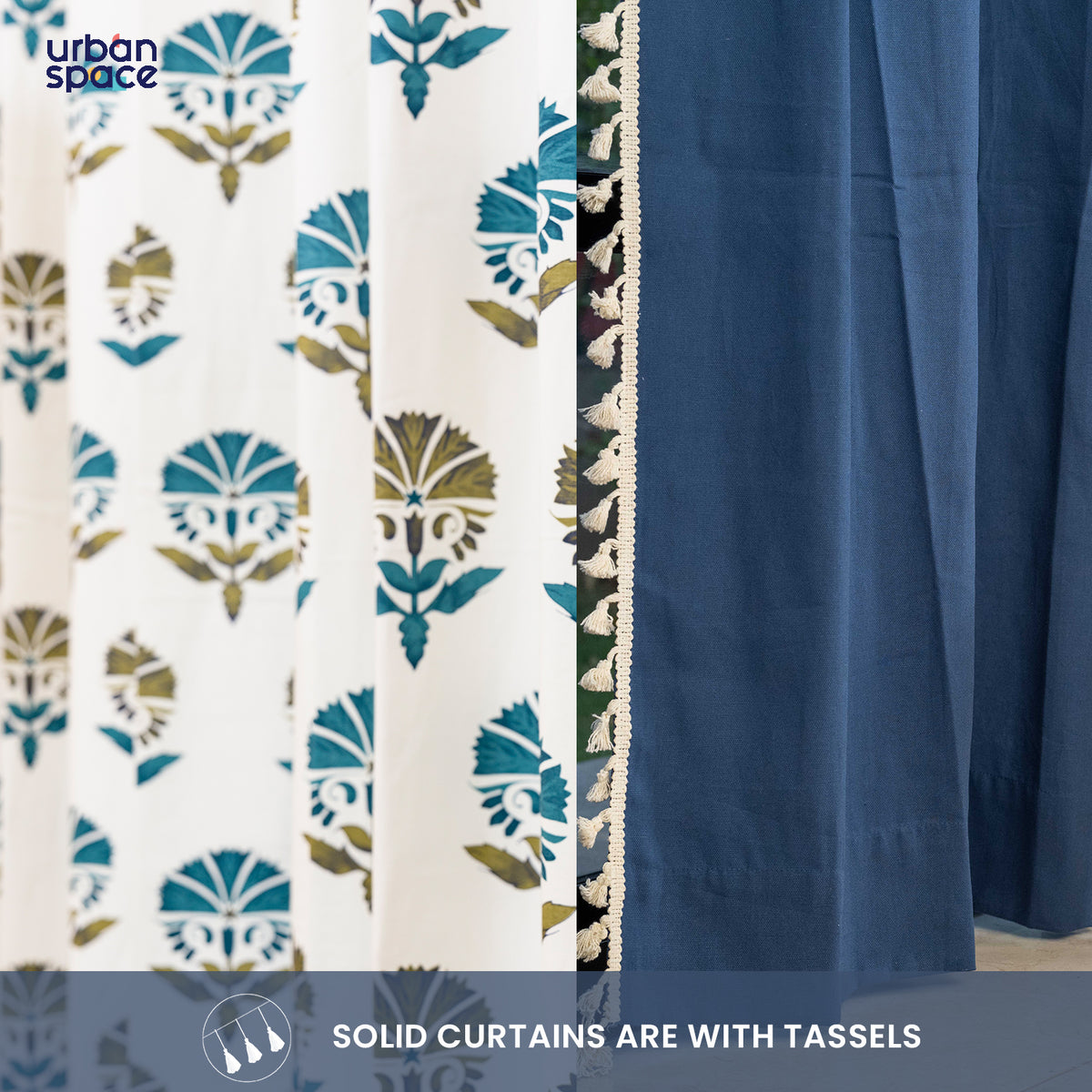 Cotton Curtains Combo, Set of 4 curtains, 60-65% Room Darkening Curtain - Owl Orchid Blue & Aura Indigo image