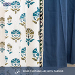 Cotton Curtains Combo, Set of 4 curtains, 60-65% Room Darkening Curtain - Owl Orchid Blue & Aura Indigo image