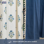 Cotton Curtains Combo, Set of 4 curtains, 60-65% Room Darkening Curtain - Liberty Blue & Aura Indigo image