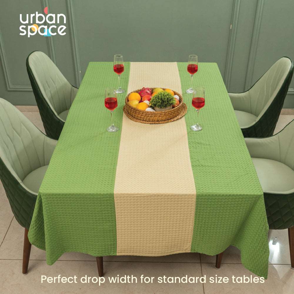 100% Cotton Waffle weave dining table cover Combo - 1 Table Cloth with Reversible Placemats and Matching solid-colored Napkins - Sage Green & Beige
