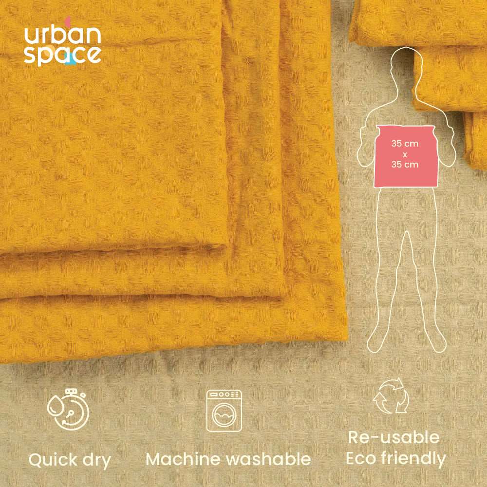 100% Cotton Waffle Multipurpose Kitchen Napkins, Dining Table Napkins, Machine Washable & Reusable - Set of 6 - Mustard