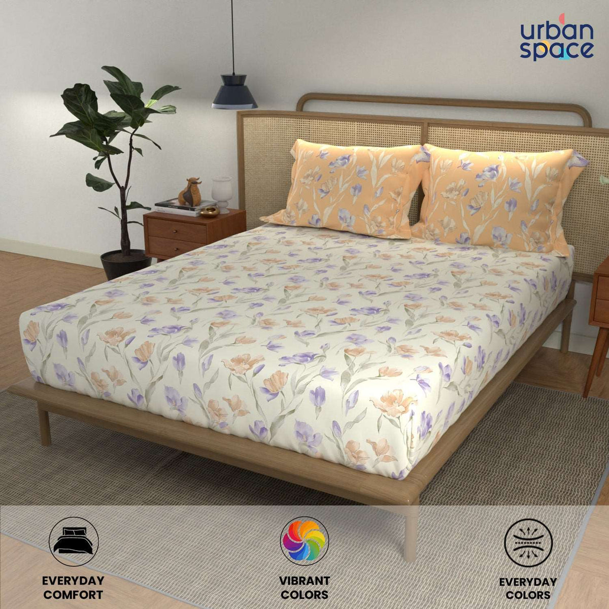 Divine - 100%  Cotton Double Bedsheet with 2 Pillow Covers - Autumn Peach