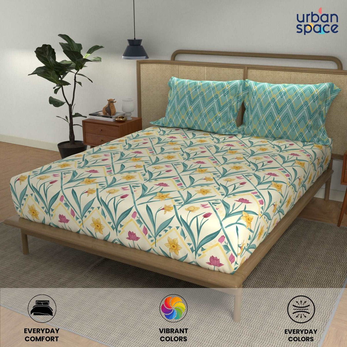 Divine - 100%  Cotton Double Bedsheet with 2 Pillow Covers - Spring Torquoise