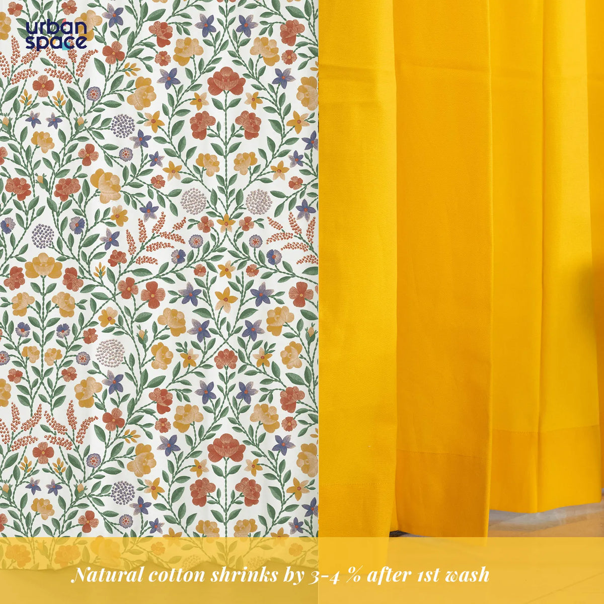 Vasant & Aura Yellow Room Darkening Cotton Curtains Combo – Set of 3 image