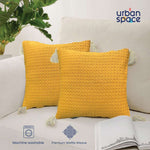 Waffle Cotton Cushion Cover, for Sofa, Bedroom, Living Room - Set of 2 - Waffle Mustard
