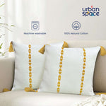 Embroidered Cotton Cushion Cover, for Sofa, Bedroom, Living Room - Set of 2 - Vintage Braid Yellow