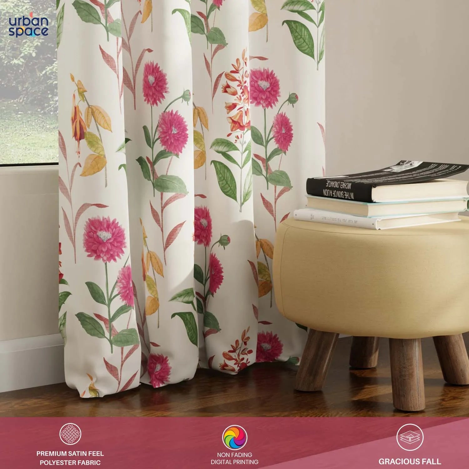Blackout Curtains, Digital Printed Curtains, Pack of 2 Curtains - Cone Flower - Pink